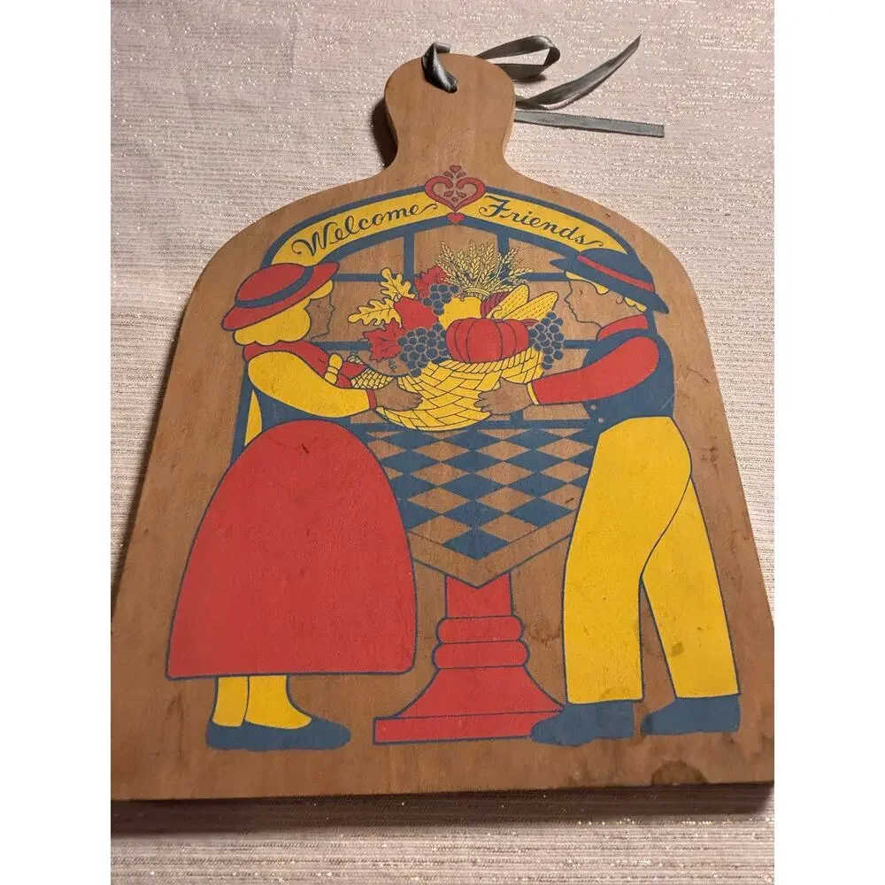 Vintage 1990s Decorative Cutting Board Pennsylvania Dutch Folk Art Shelf Sitter!